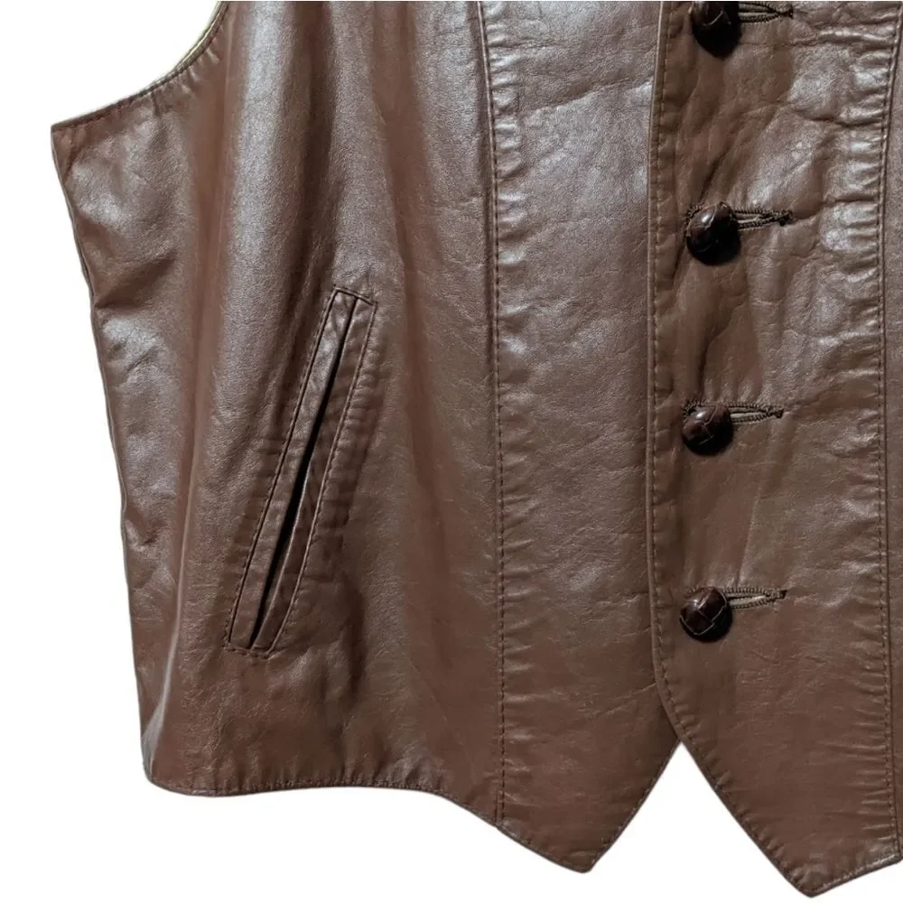 VINTAGE Vagabond Brown Leather Button Vest XL
